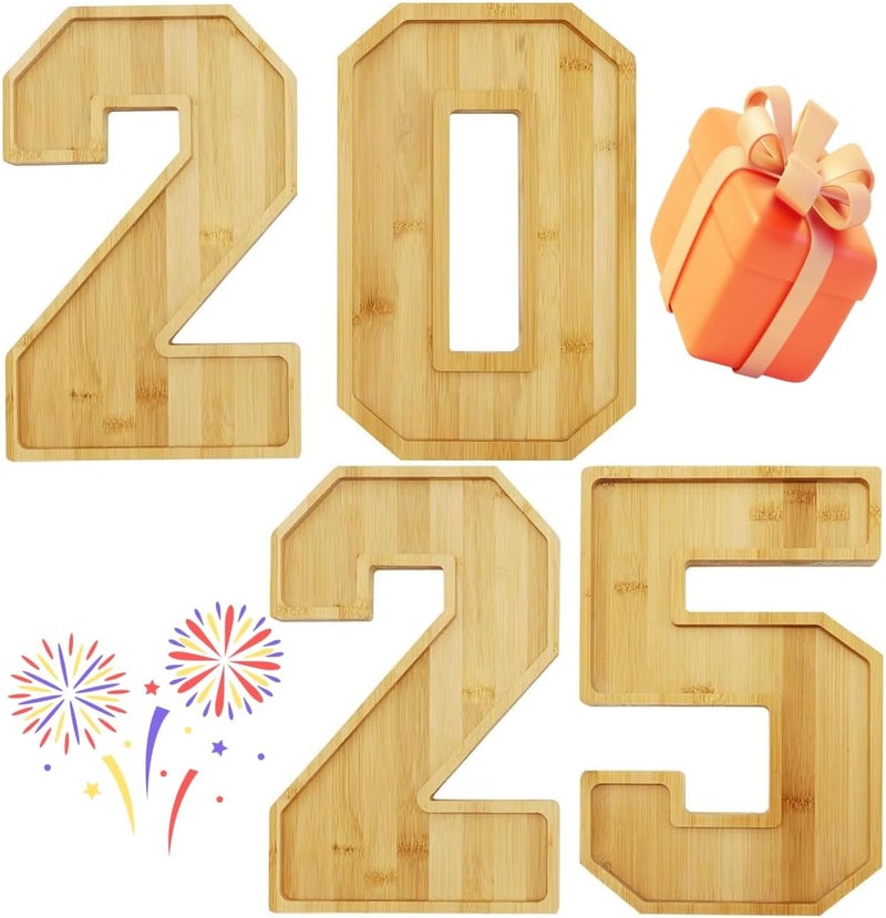 WENFOME 4pcs Bamboo 2025th Serving Trays for Christmas, Larger Solid Serving Platter 15.5'' Charcuterie Serving Board, Wooden Serving Trays & Platters for Baby Shower Garduate Anniversary Senior Year Party - Image 1